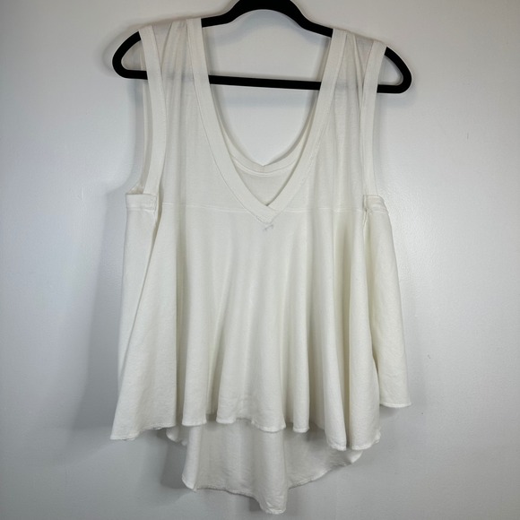 Free People Swing Tank Top White Sleeveless Raw Hem High Low Casual Cute - Picture 2 of 5